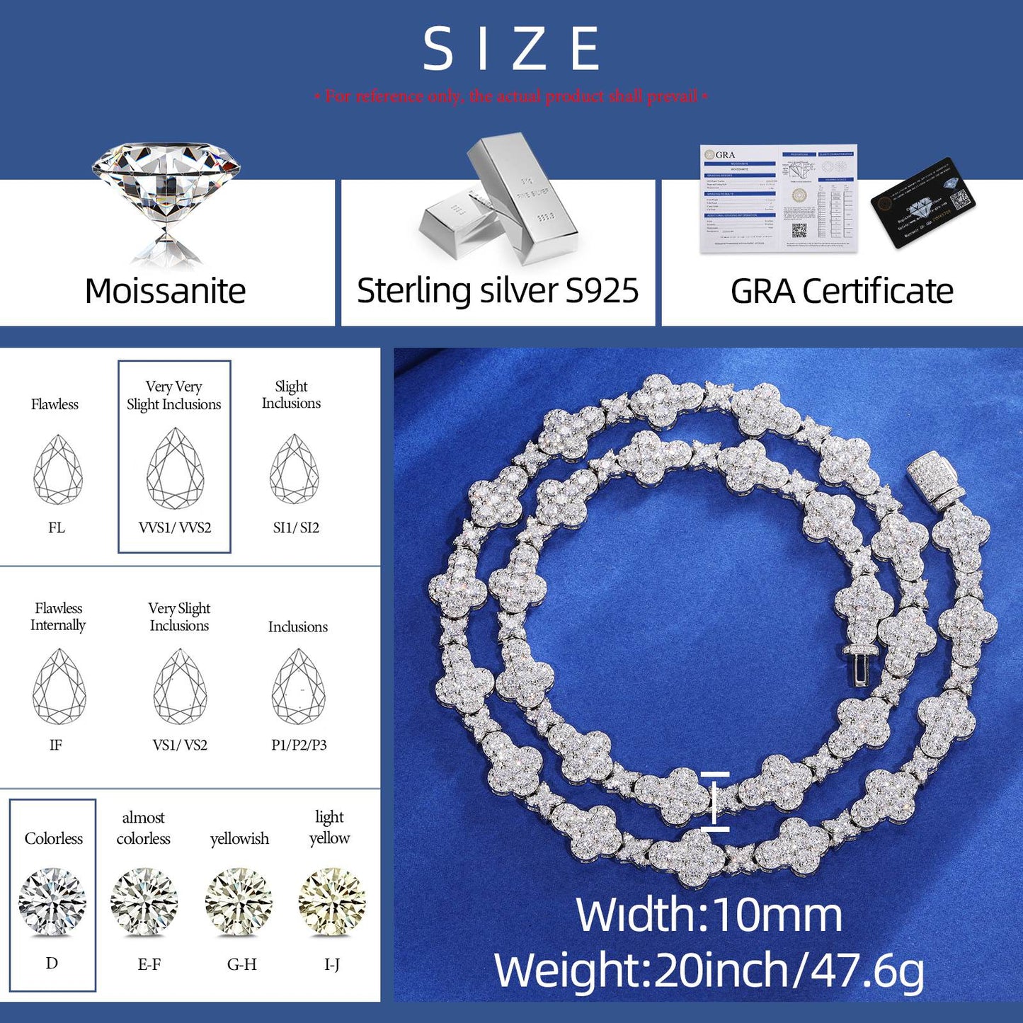 10mm S925 Moissanite Star Cross Chain