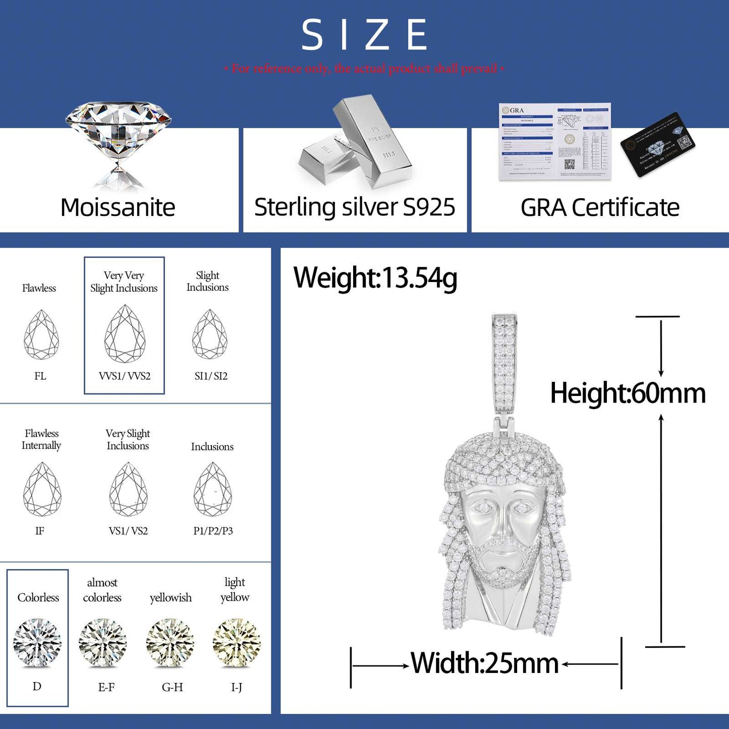 New 925 Moissanite Jesus Head Pendant
