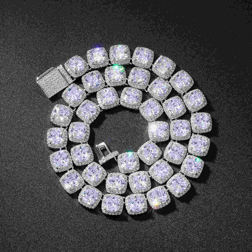 10mm Prong Cushion Cut CZ Halo Tennis Chain