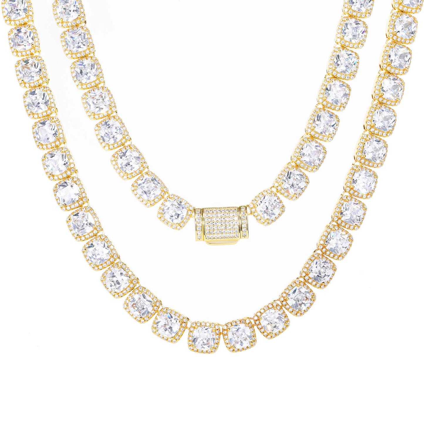 10mm Prong Cushion Cut CZ Halo Tennis Chain