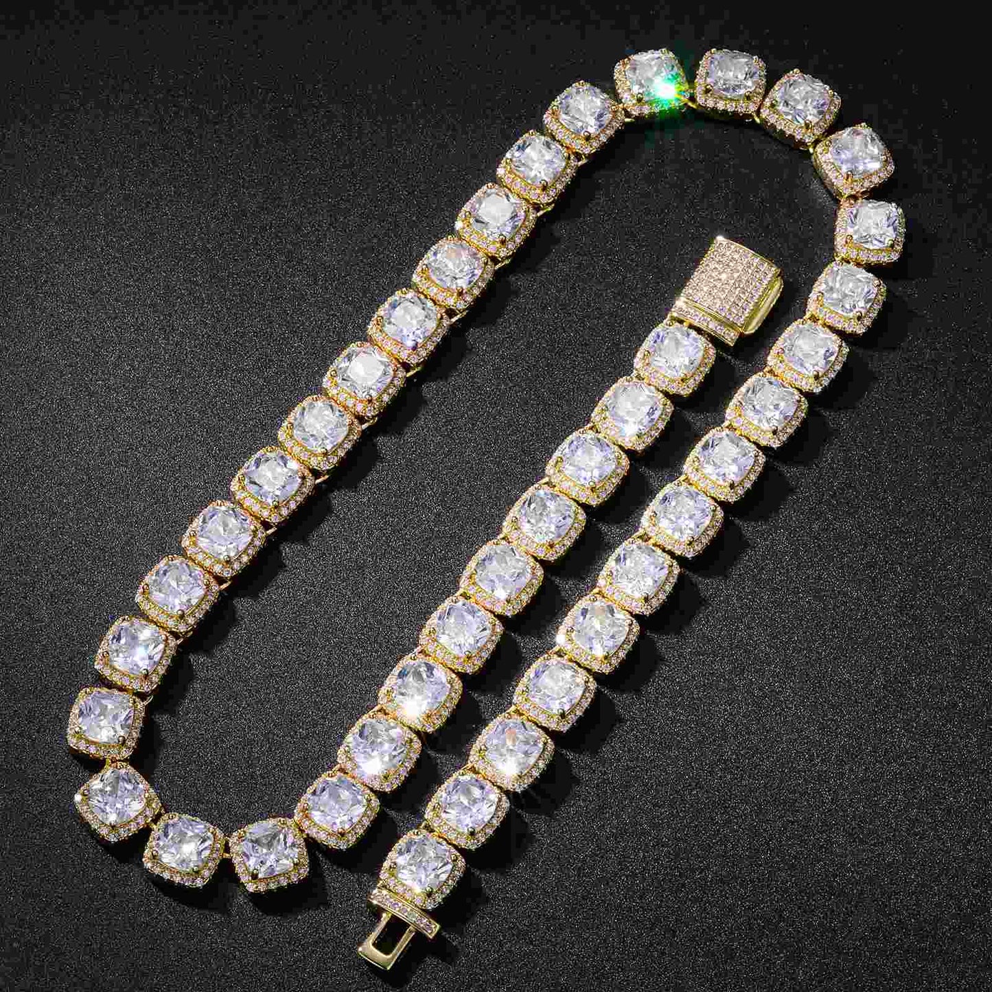 10mm Prong Cushion Cut CZ Halo Tennis Chain