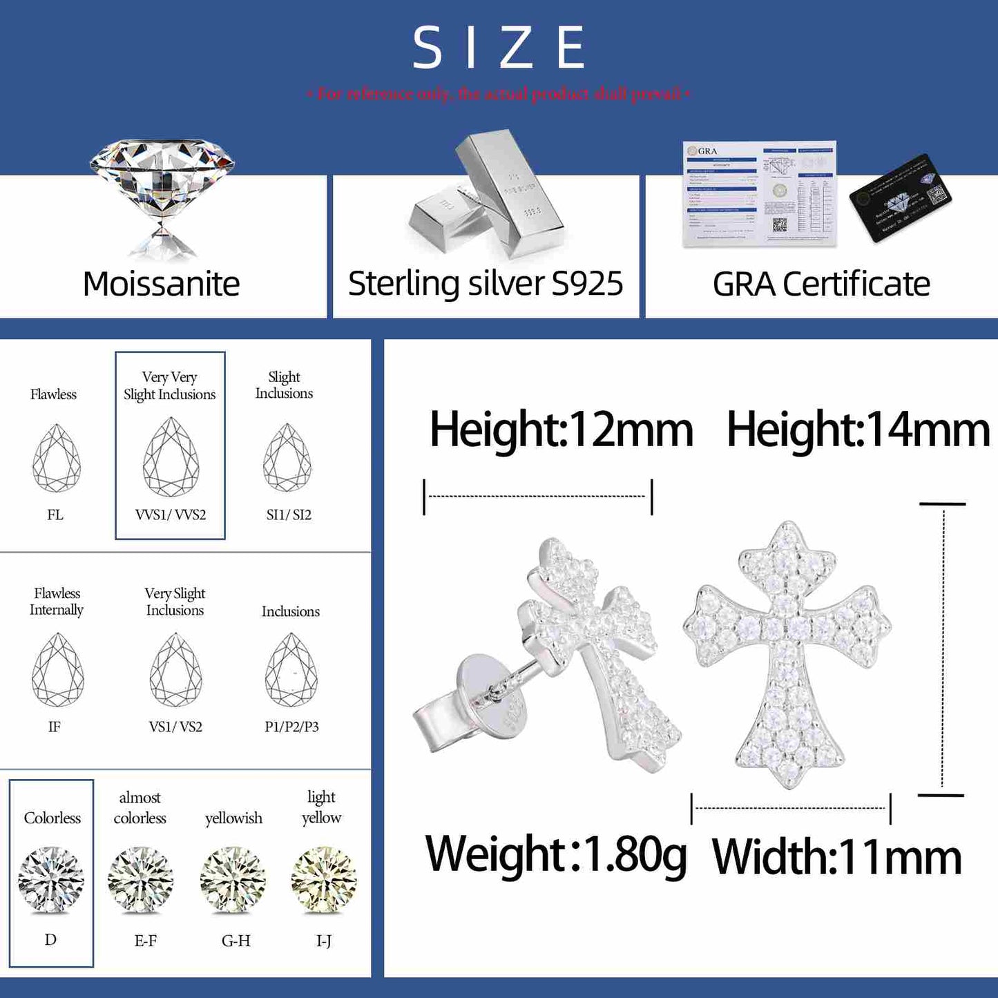 S925 Moissanite Iris Cross Stud Earrings