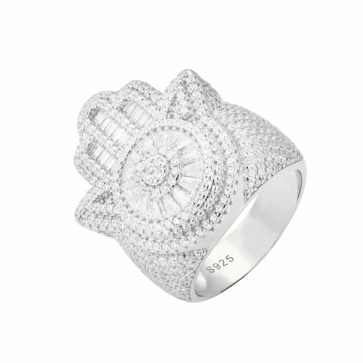 S925 Baguette Moissanite Hamsa Hand Ring