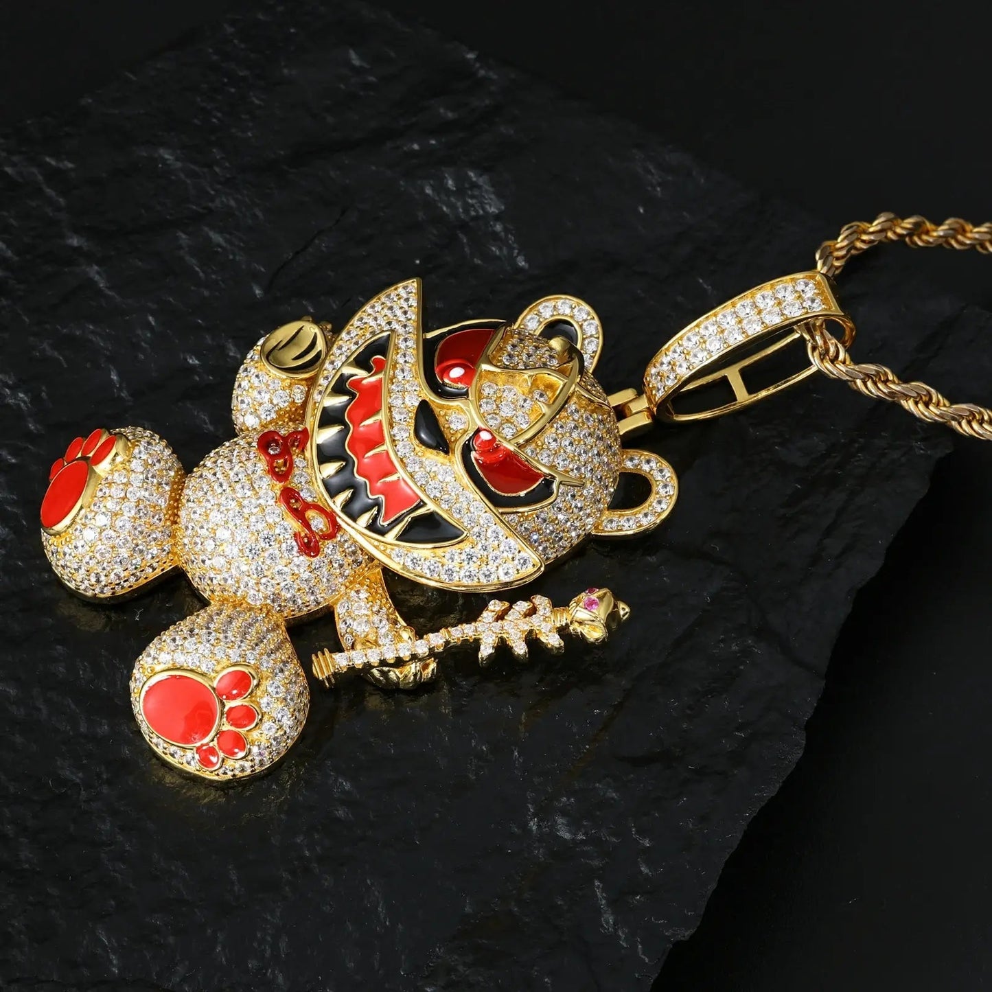 S925 Moissanite Evil Bear Pendant