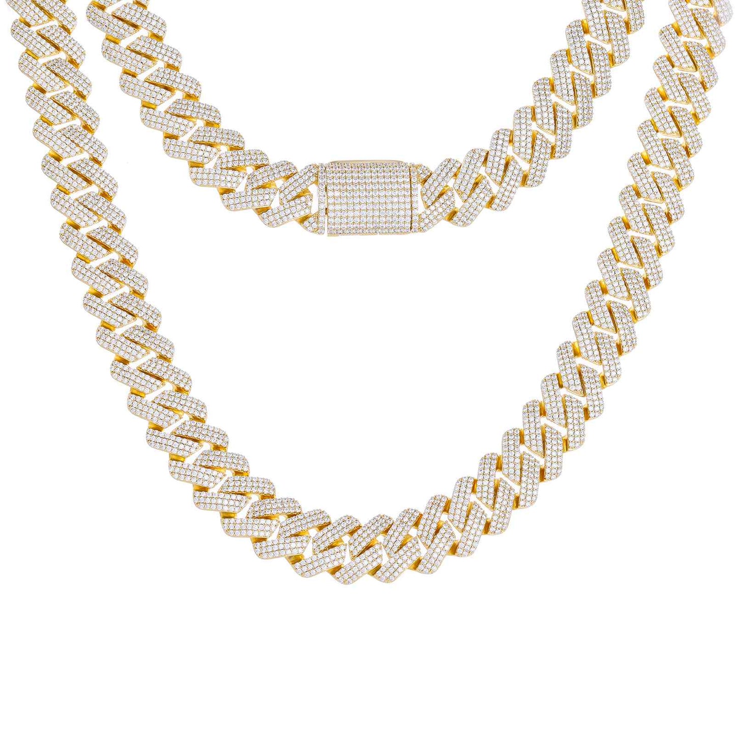 20mm Prong 3 Row CZ Diamond Cuban Link Chain