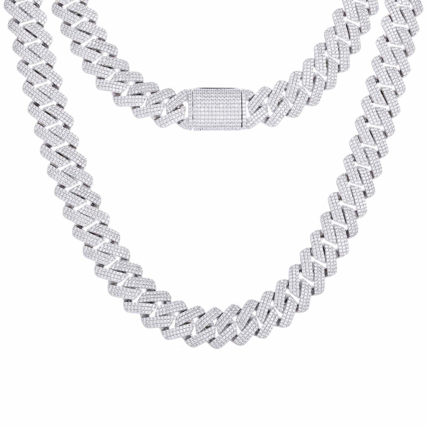 20mm Prong 3 Row CZ Diamond Cuban Link Chain