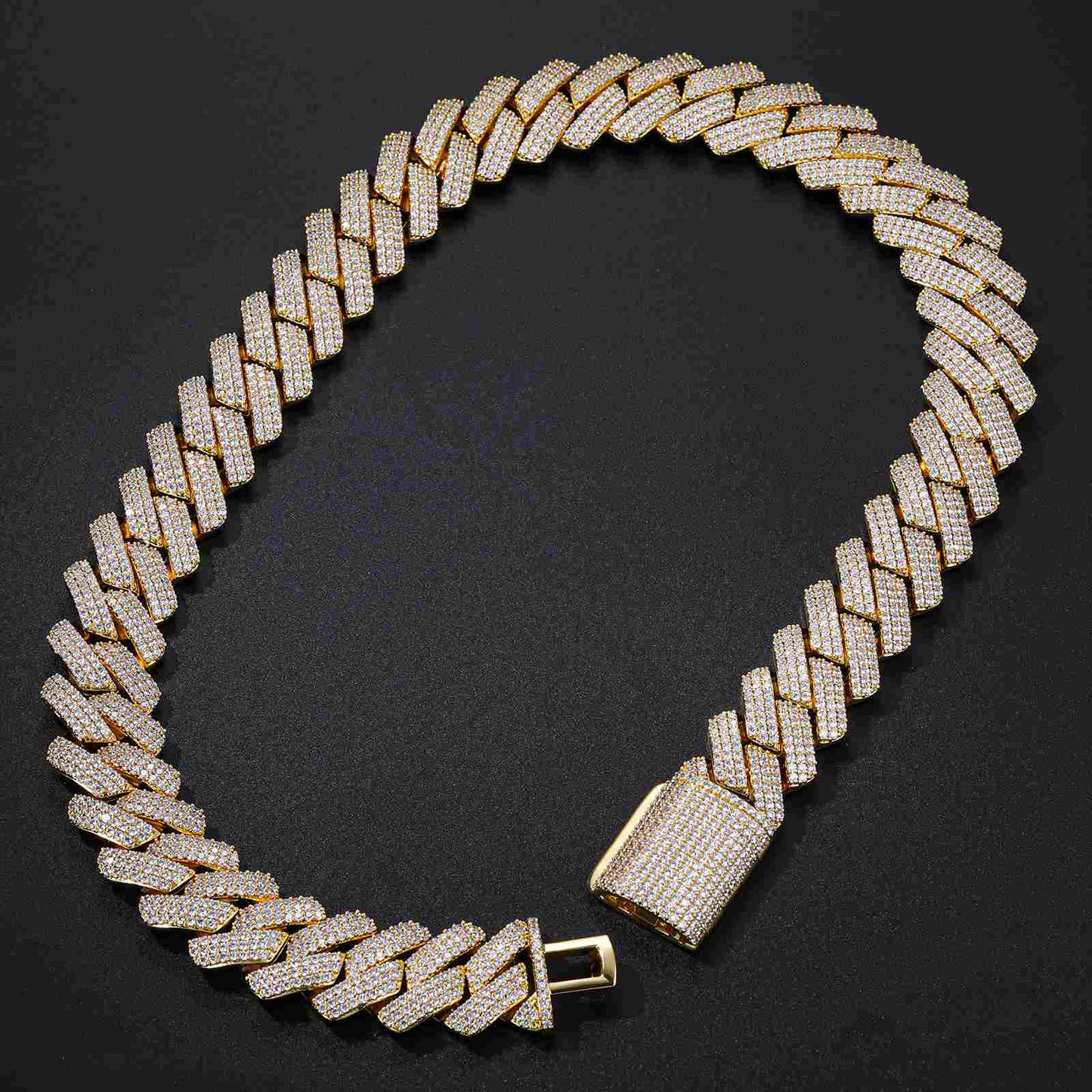 25mm Prong 3 Rows CZ Diamond Cuban Link Chain