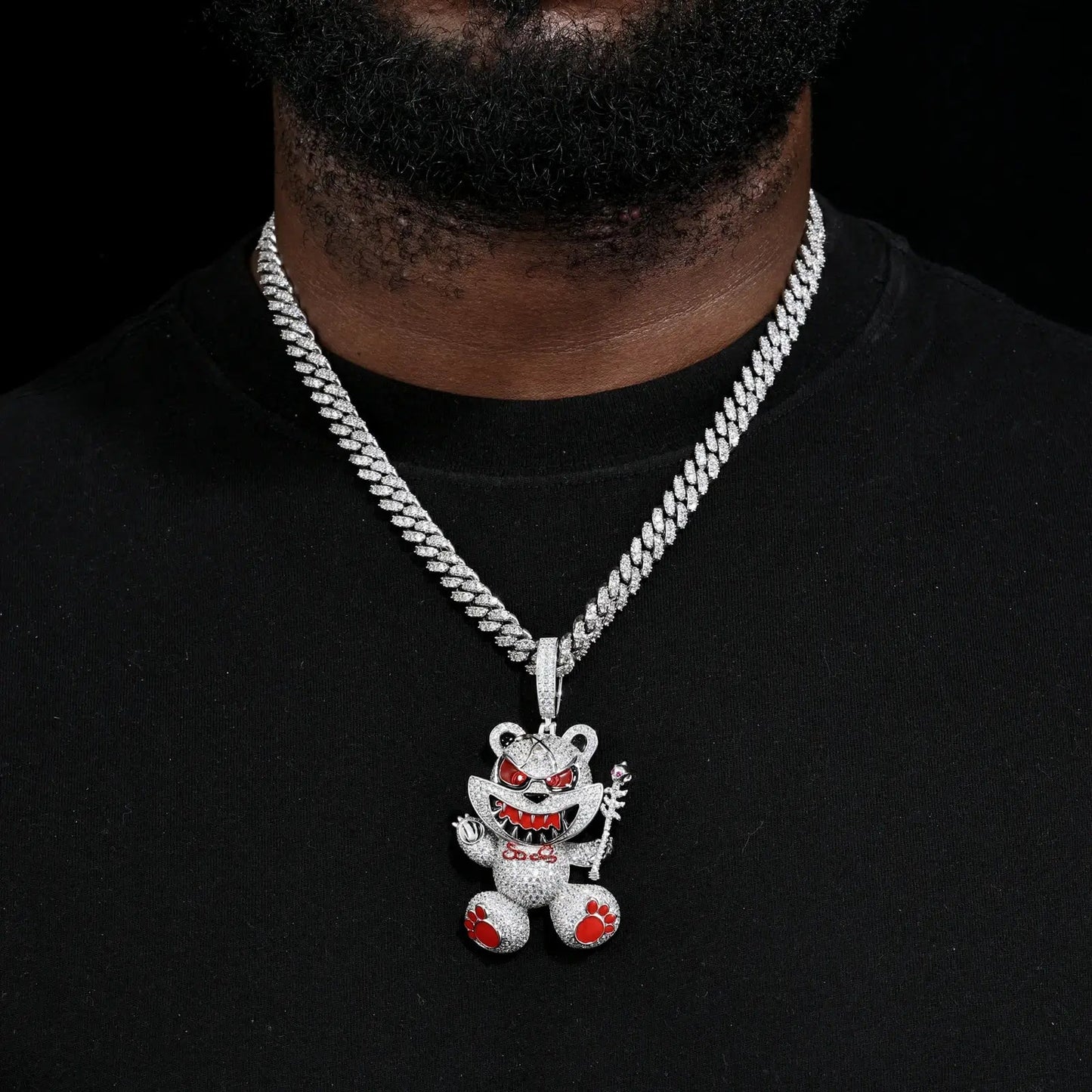 S925 Moissanite Evil Bear Pendant