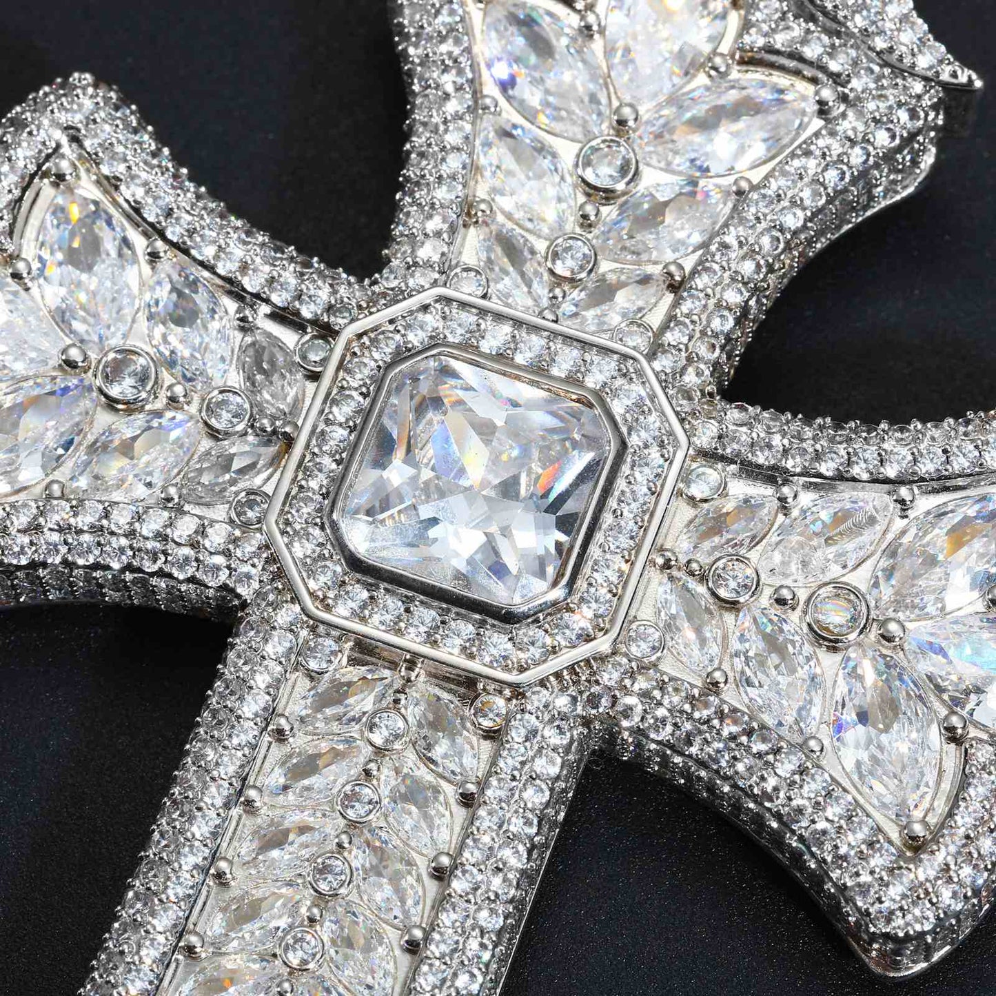 Luxurious Pear Cut CZ Iris Cross Pendant