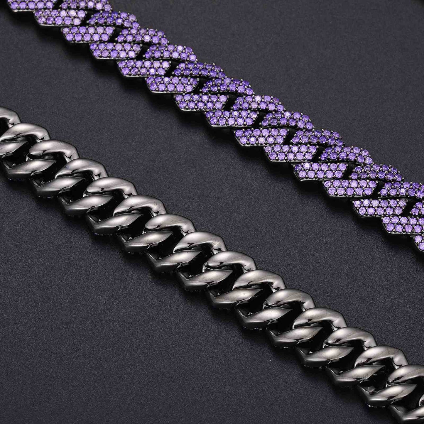 14mm 2 Rows Purple CZ Cuban Link Chain