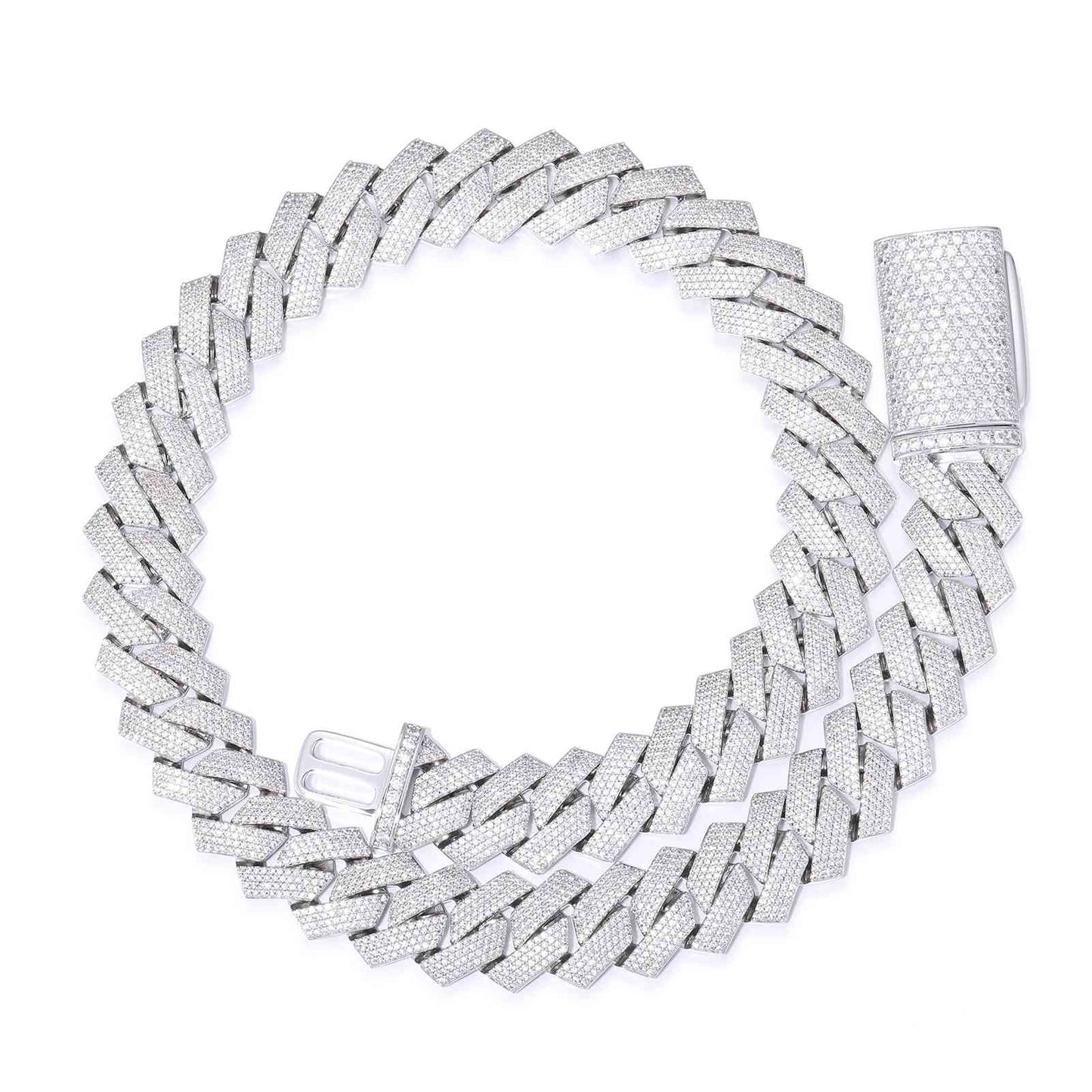 20mm Prong 4 Rows CZ Cuban Link Chain