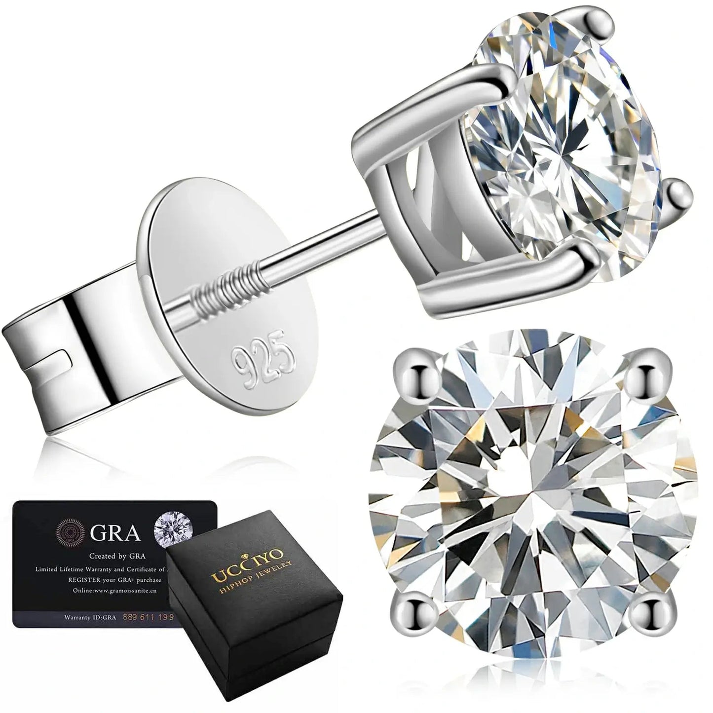 Screw Back Solitaire Moissanite Stud Earrings