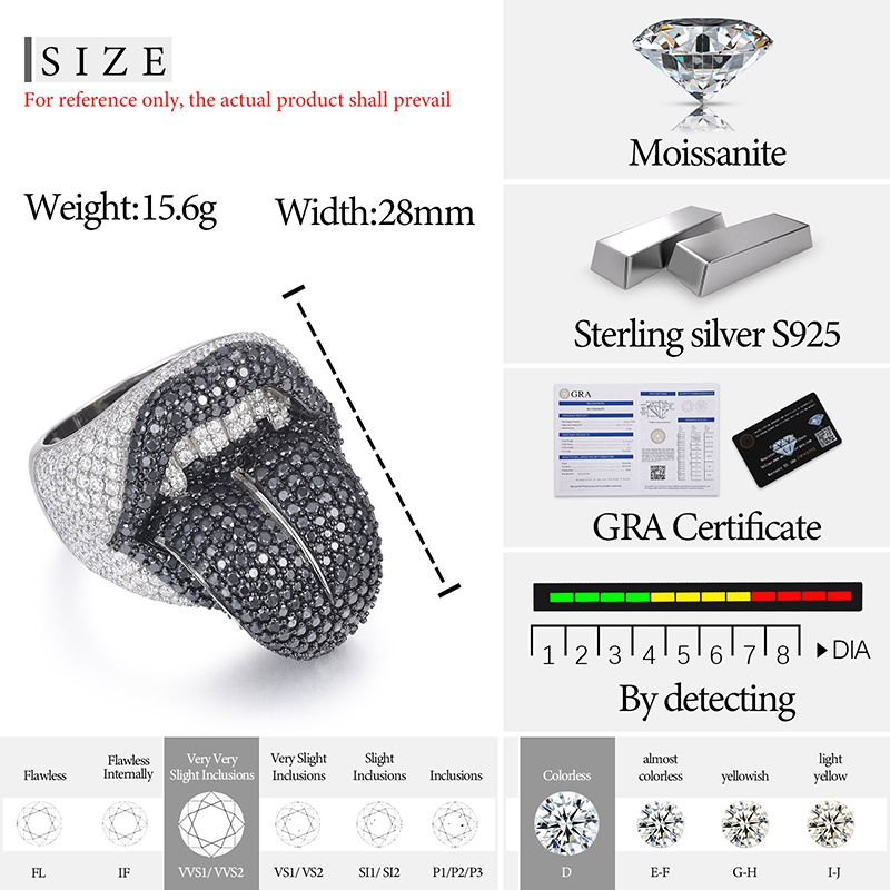 S925 Moissanite Lick of Death Ring