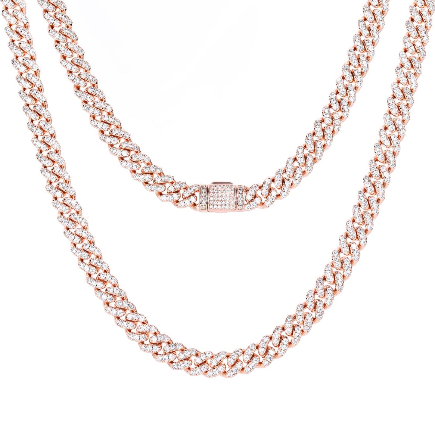 8mm Prong 1 Row CZ Diamond Cuban Link Chain