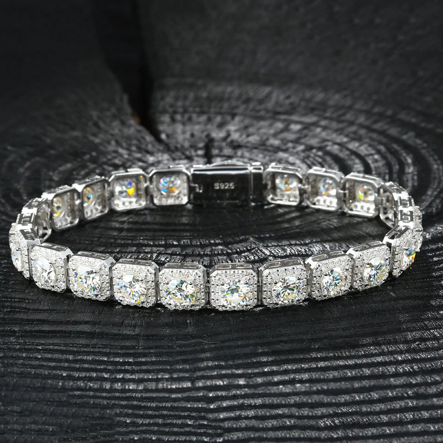 8mm S925 Moissanite Square Halo Tennis Bracelet