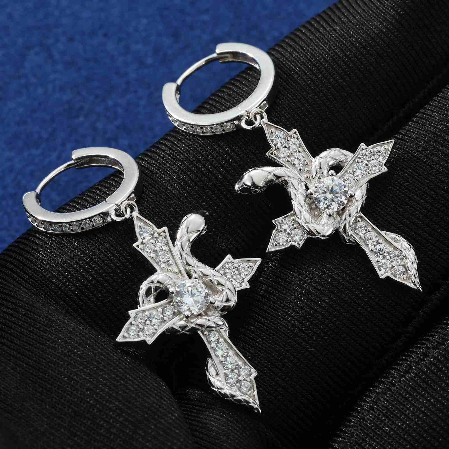 S925 Moissanite Snake Wrap Cross Drop Earrings