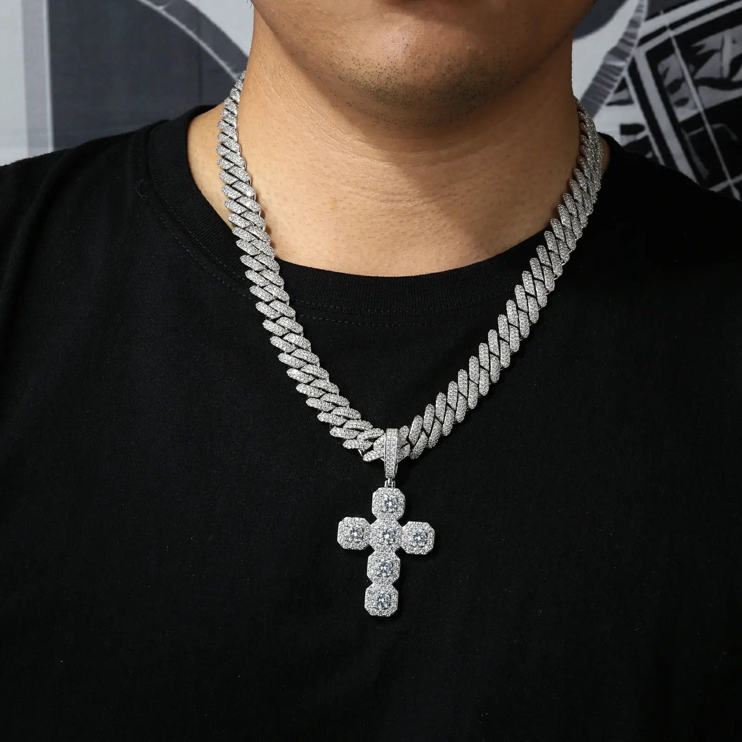 S925 Moissanite Cross Pendant With Letter S