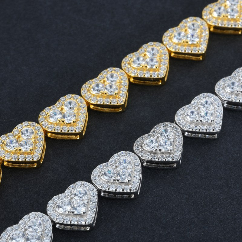 8mm S925 Moissanite Three Stone Heart Tennis Bracelet