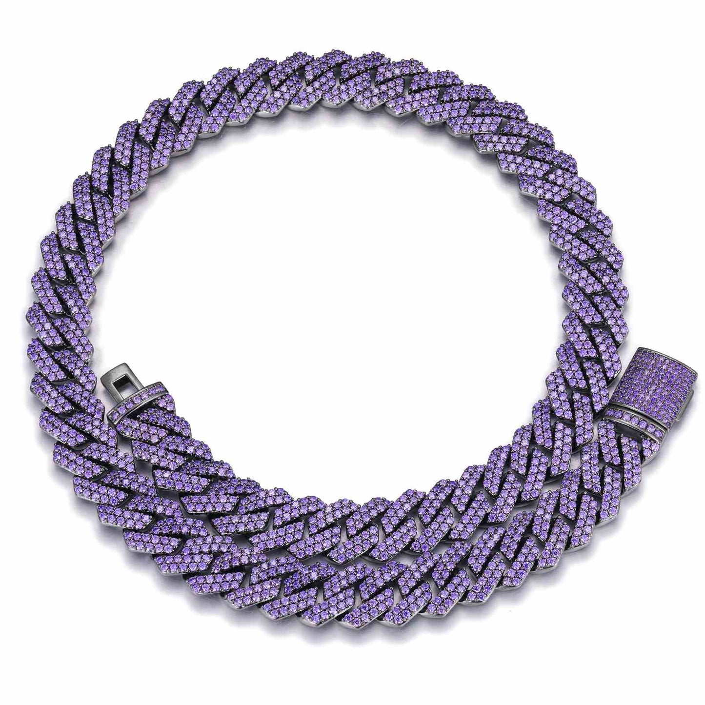 14mm 2 Rows Purple CZ Cuban Link Chain