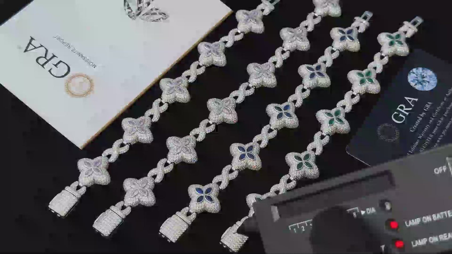 20mm S925 Moissanite Four Leaf Clover Infinity Link Bracelet
