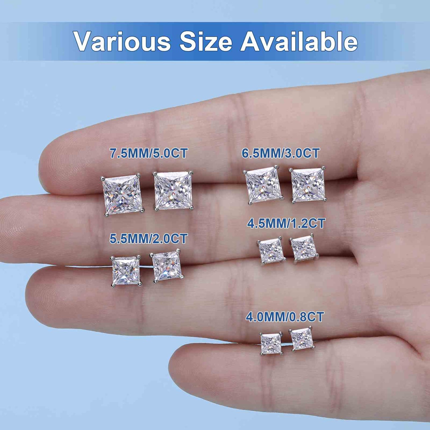 Princess Cut Moissanite Solitaire Stud Earrings