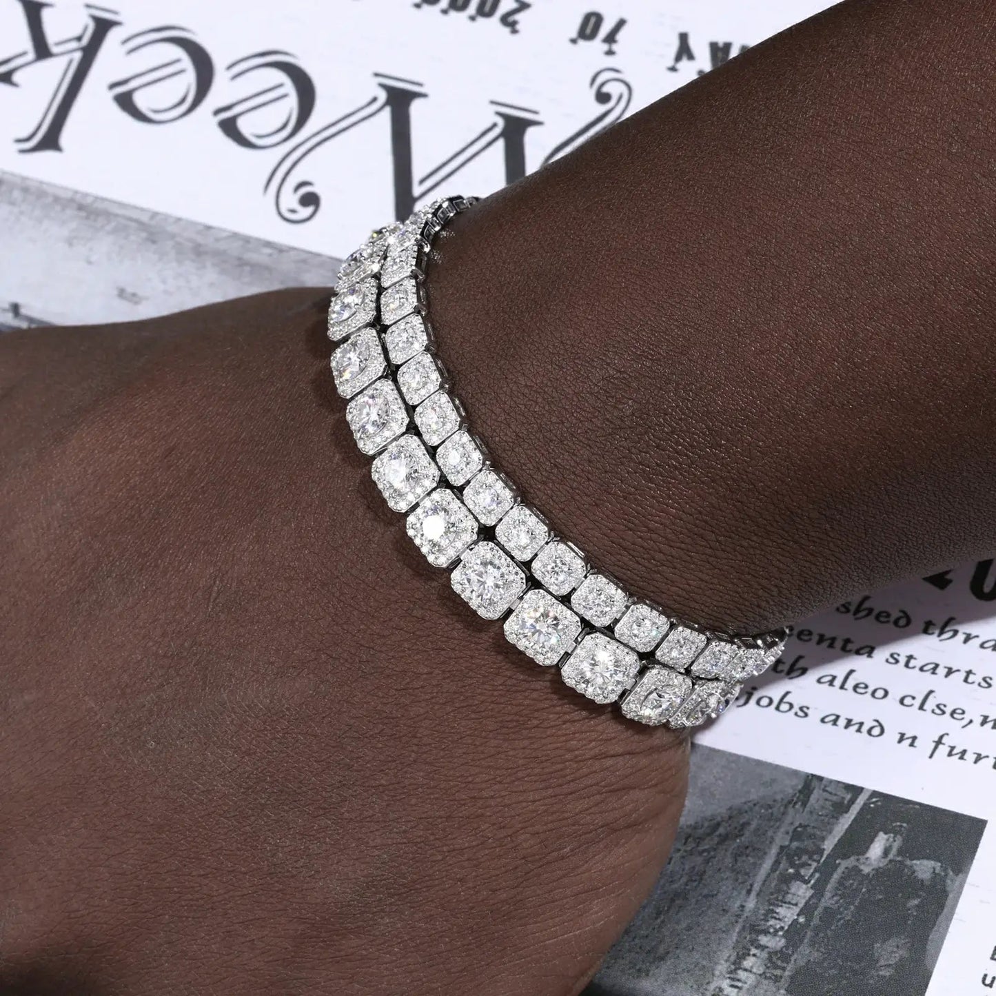 8mm S925 Moissanite Square Halo Tennis Bracelet