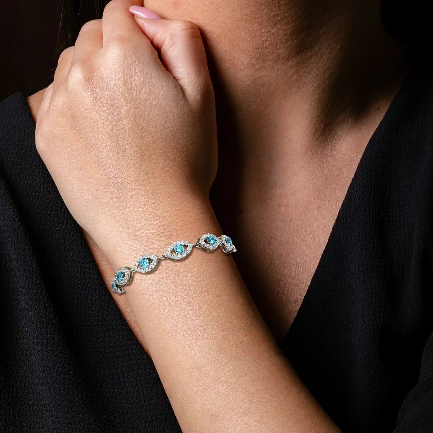 14mm S925 Moissanite Evil Eye Link Bracelet