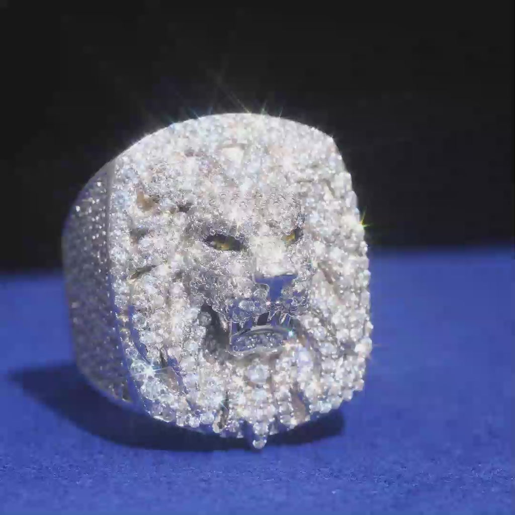 S925 Moissanite Lion Face Ring