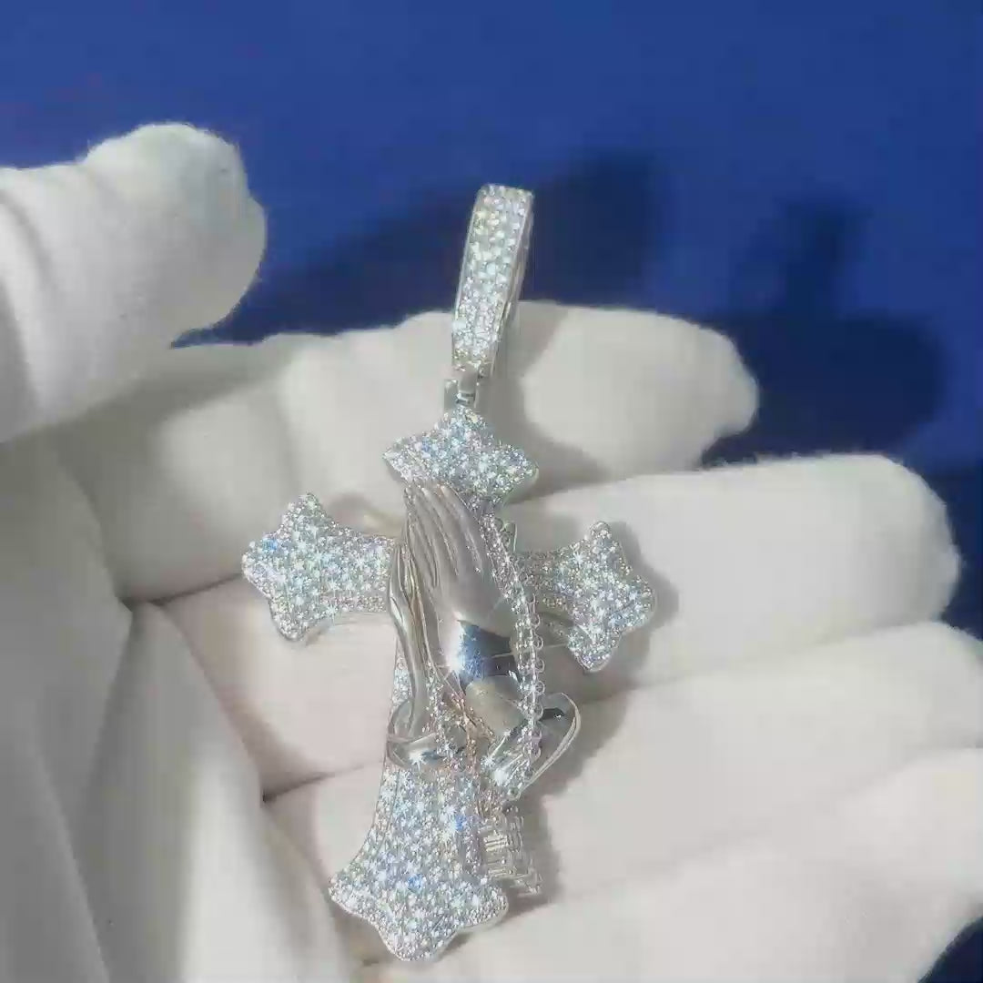 S925 Moissanite Flory Cross Pendant With Pray Hand