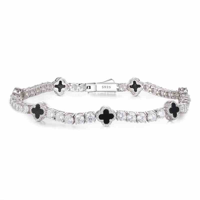 4mm S925 Moissanite Tennis Bracelet With Four Leaf Clover