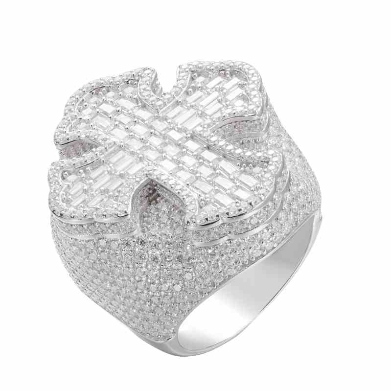 S925 Baguette Moissanite Micro Cross Ring