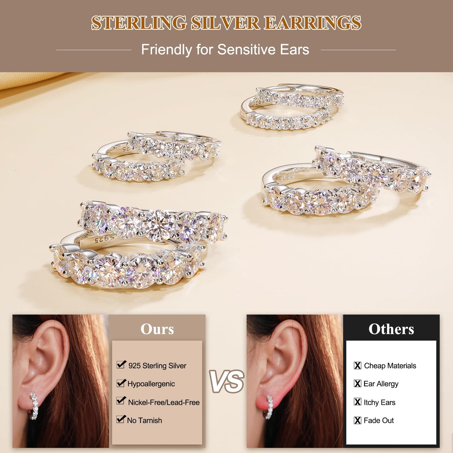 2mm-5mm 1 Row Moissanite Huggie Hoop Earrings