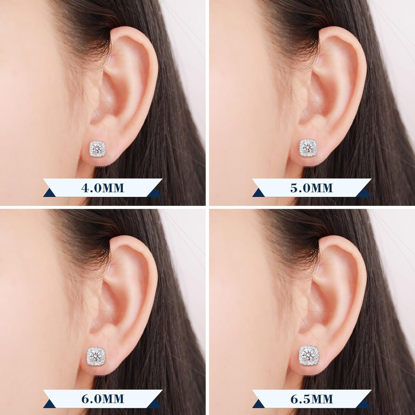 S925 Moissanite Square Halo Stud Earrings