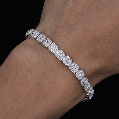 6mm S925 Moissanite Clustered Halo Tennis Bracelet