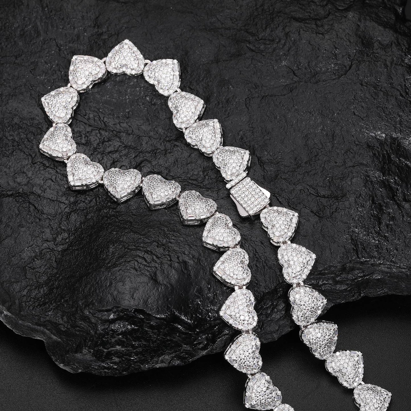 10mm S925 Baguette Moissanite Iced Heart Link Chain