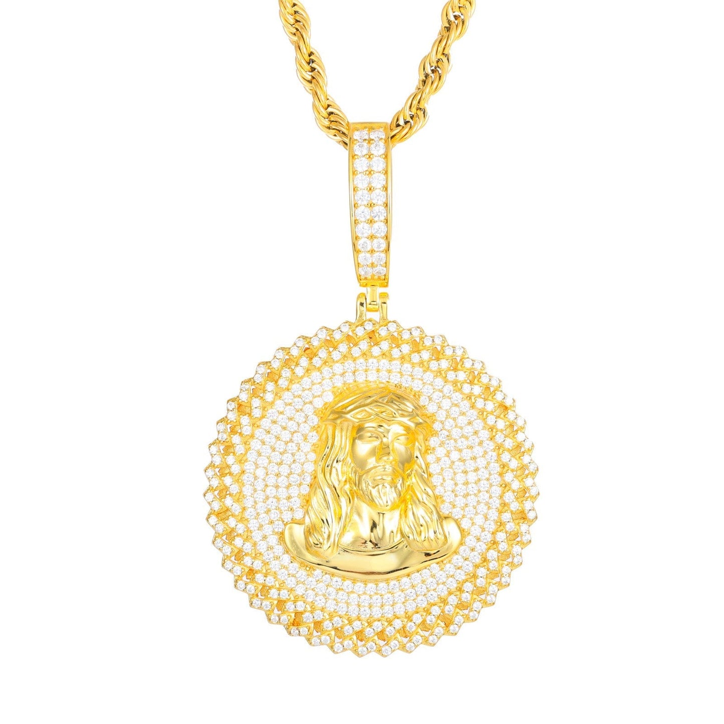 S925 Moissanite Round Jesus Dog Tag Pendant Wiith Cuban Side