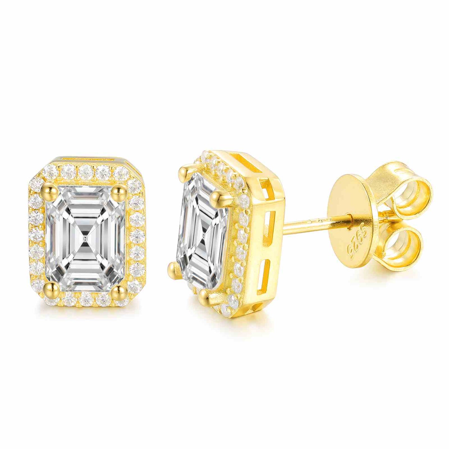 S925 Moissanite Baguette Square Stud Earrings
