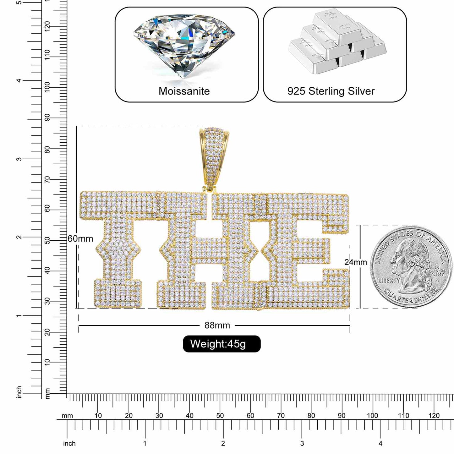 S925 Moissanite Custom Spine Letter Name Pendant