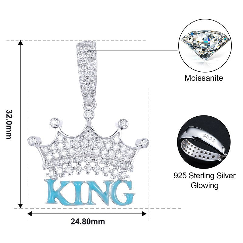 S925 Moissanite Crown Pendant With Glowing King
