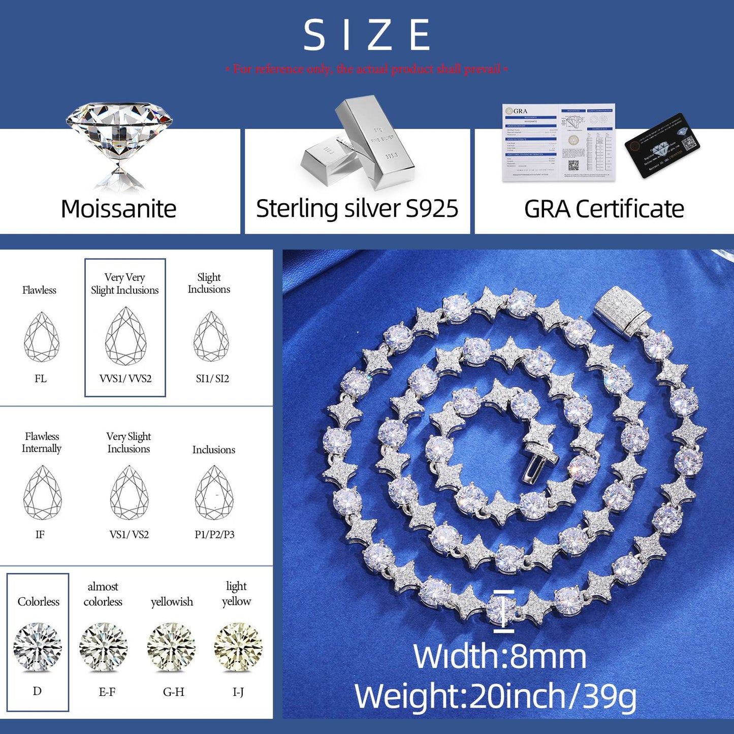 8mm S925 Moissanite Star Tennis Chain