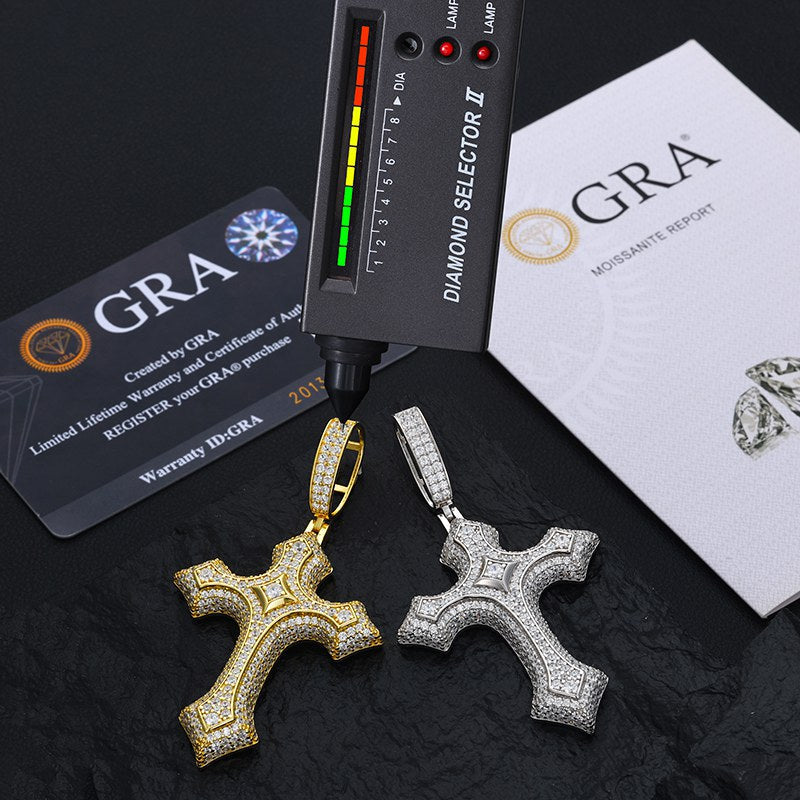 S925 Moissanite 3 Layer Flory Cross Pendant