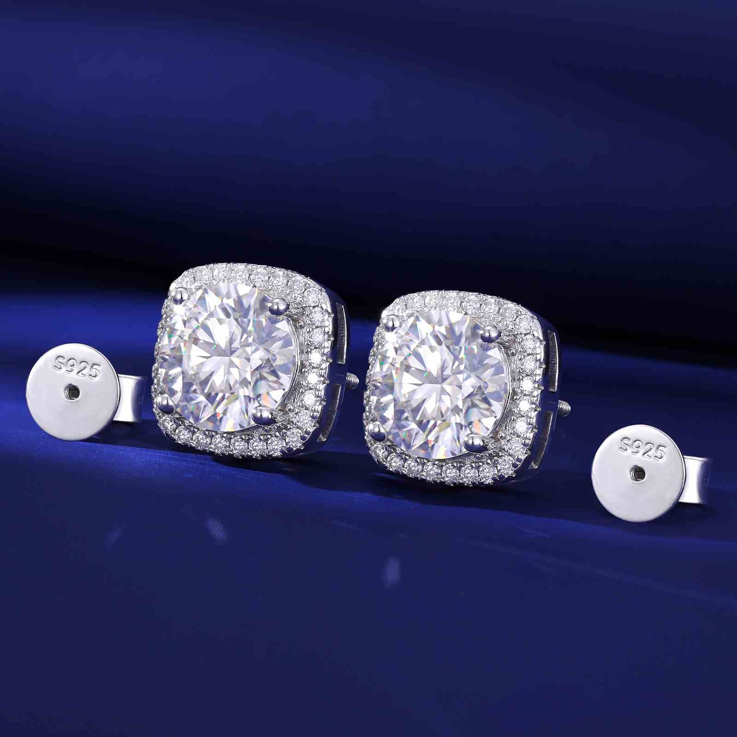 S925 Moissanite Square Halo Stud Earrings