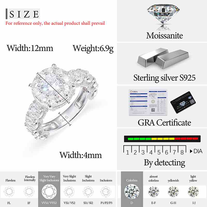 S925 Moissanite Halo Engagement Ring