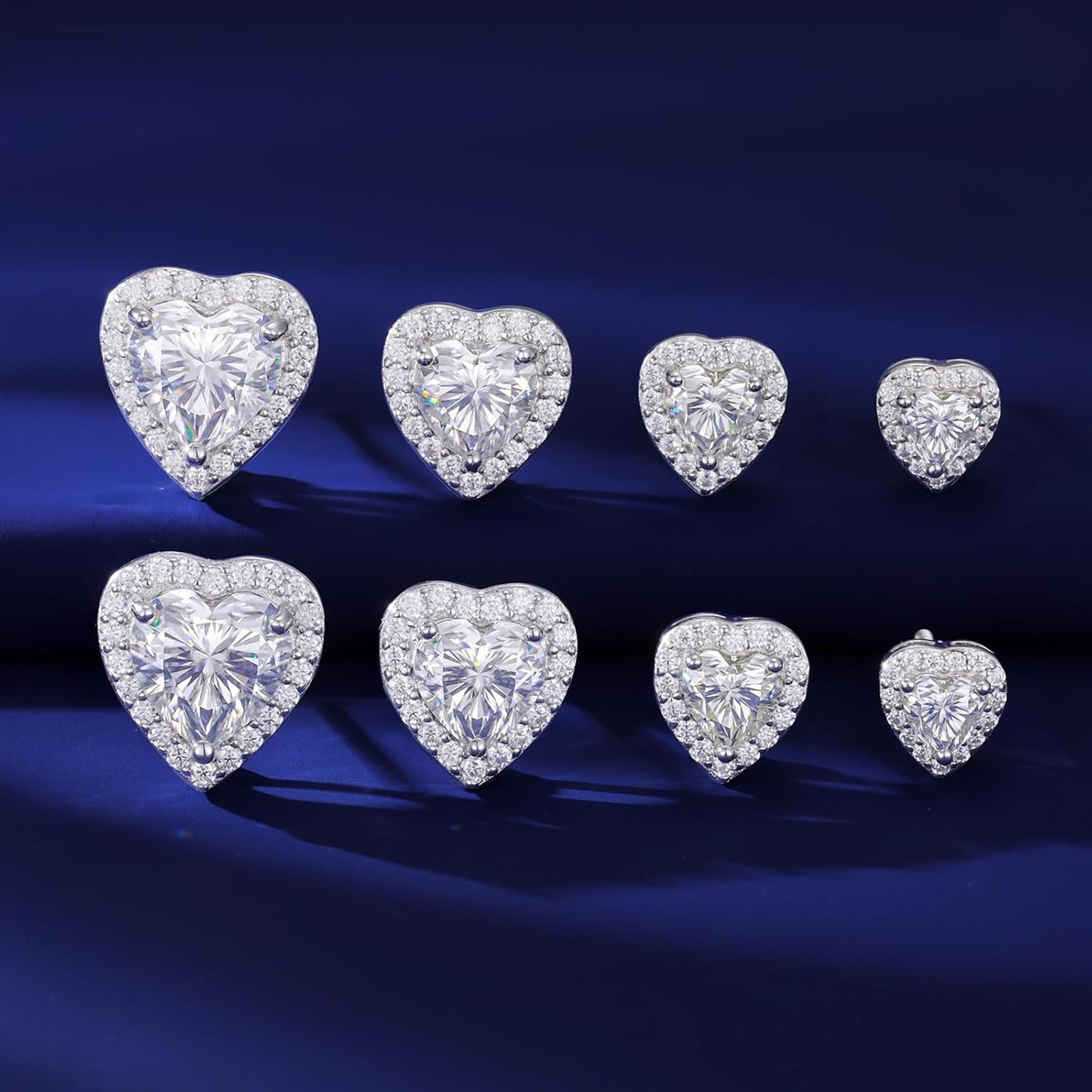 S925 Moissanite Cluster Heart Halo Stud Earrings