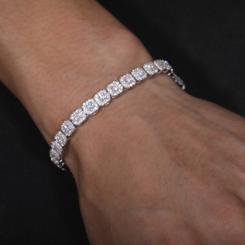 6mm S925 Moissanite Clustered Halo Tennis Bracelet