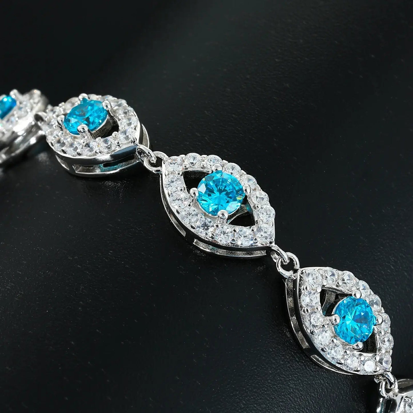 14mm S925 Moissanite Evil Eye Link Bracelet