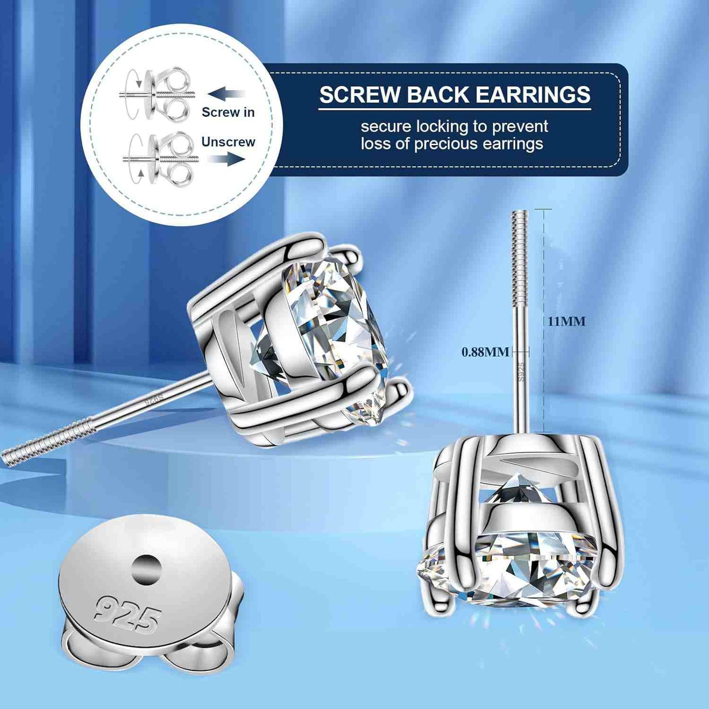 Screw Back Solitaire Moissanite Stud Earrings