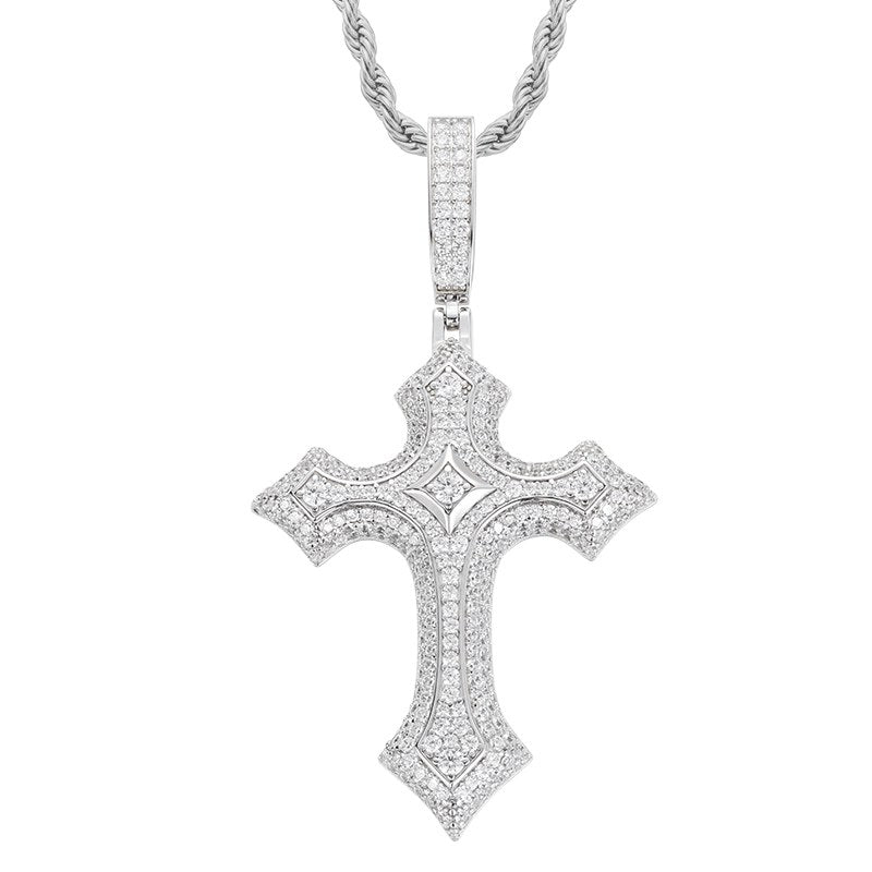S925 Moissanite 3 Layer Flory Cross Pendant