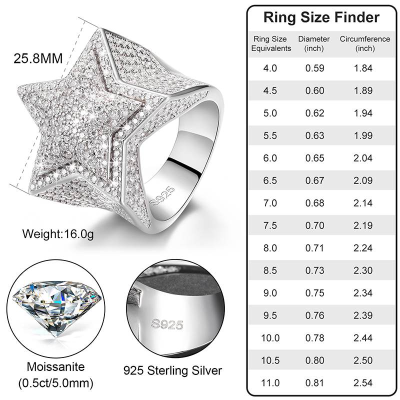 S925 Micro Moissanite Star Ring