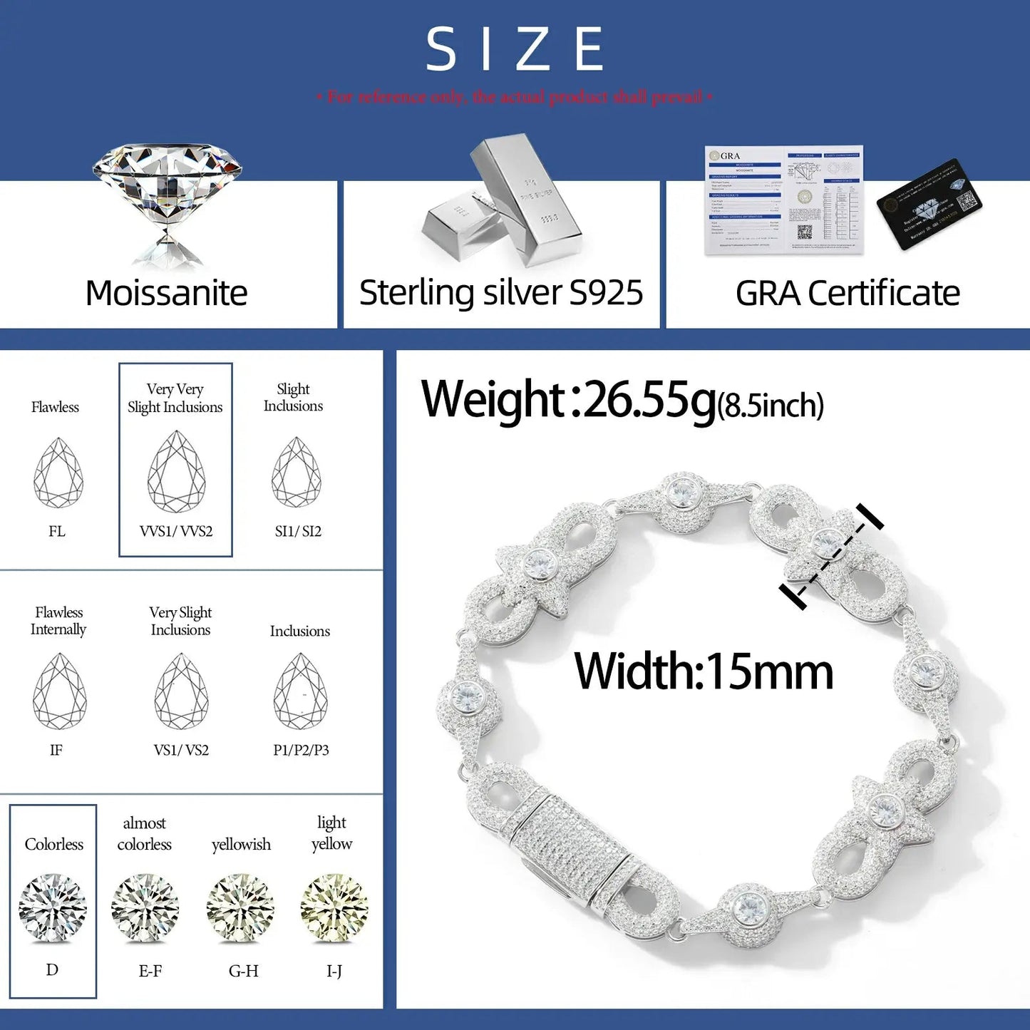 15mm S925 Moissanite Star Infinity Link Bracelet